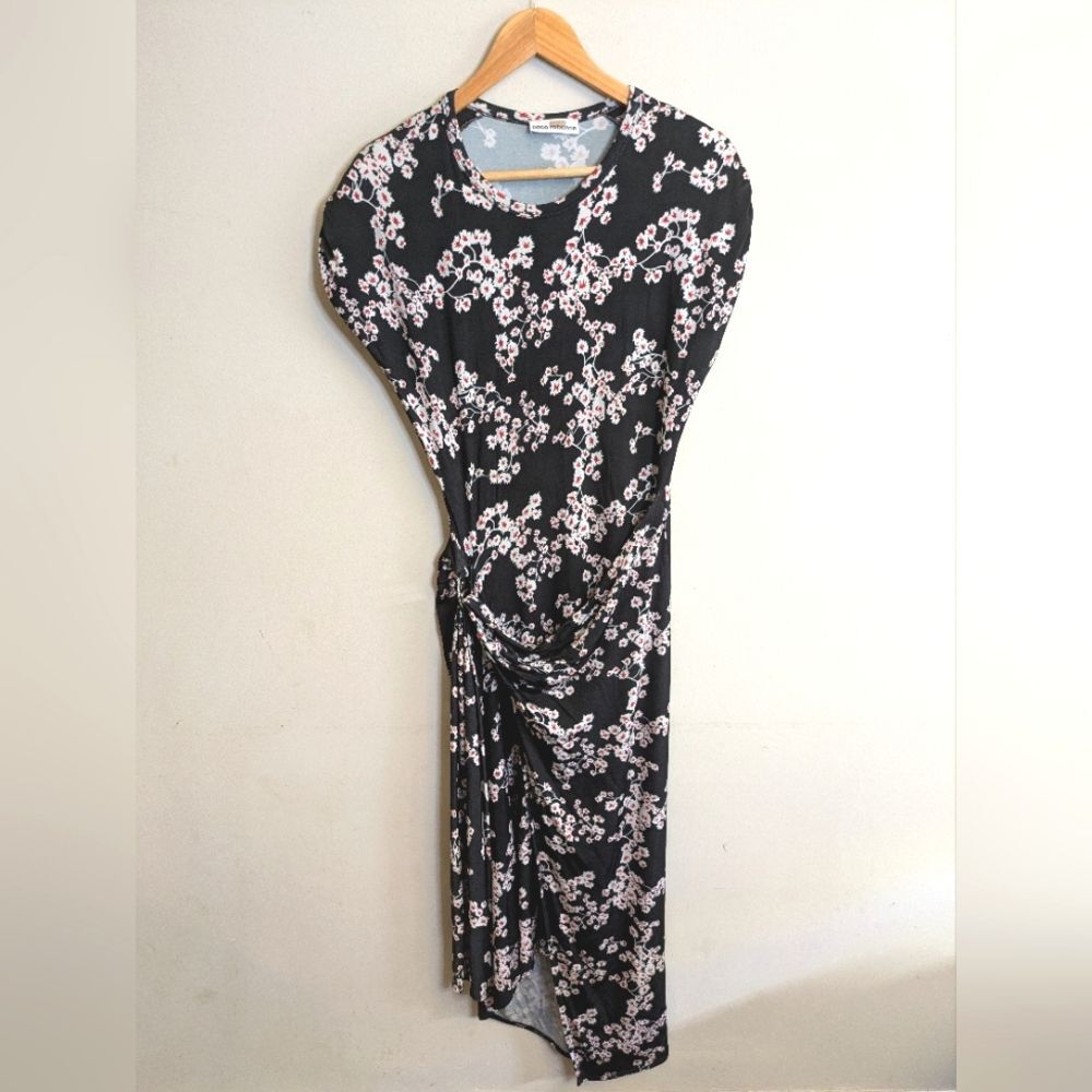 Rabanne Black Floral Printed Short Sleeve Midi Dress Size 40